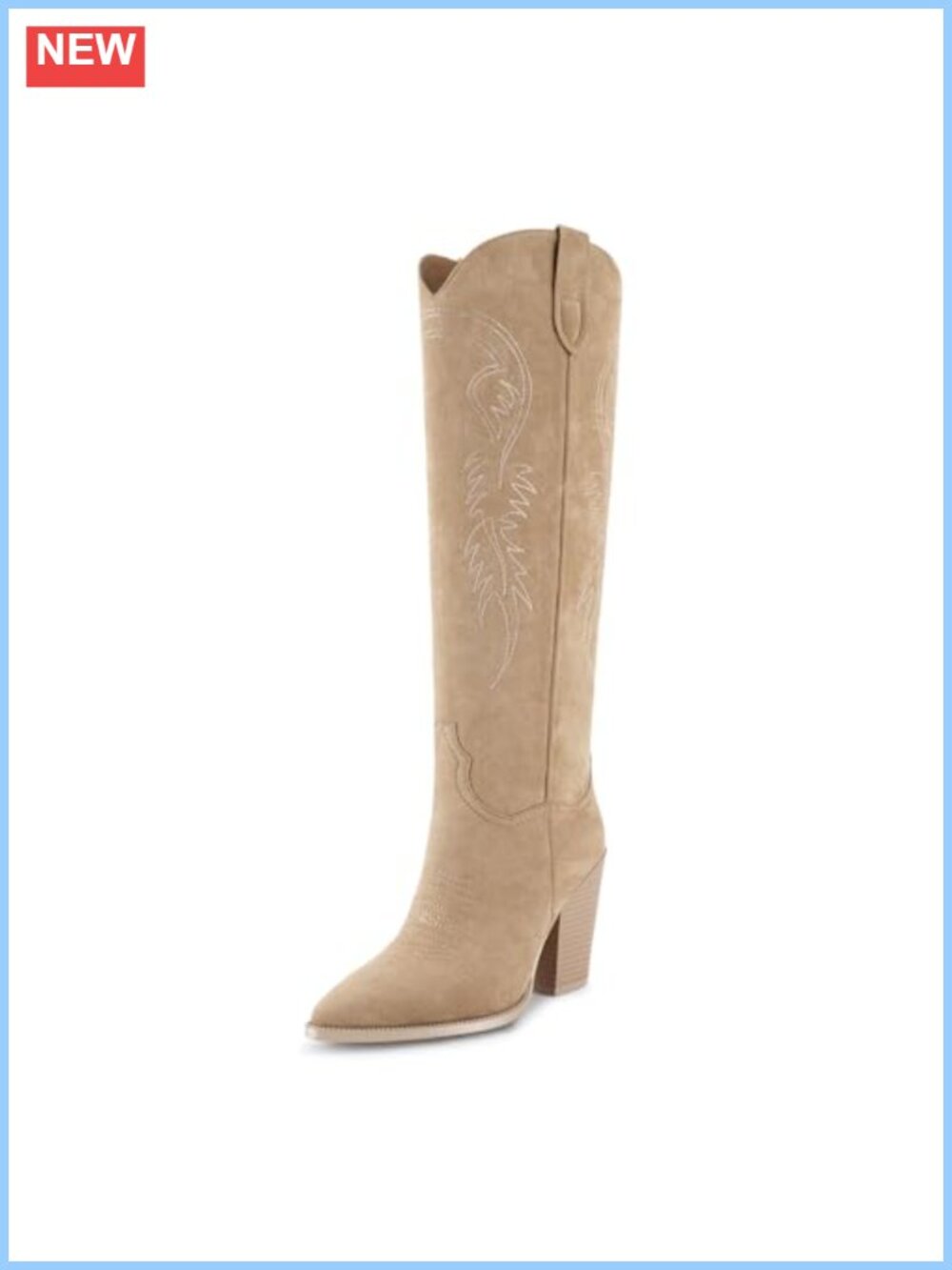 Faux Suede Knee High Cowboy Boots Women Pointed Toe Chunky Heel Western